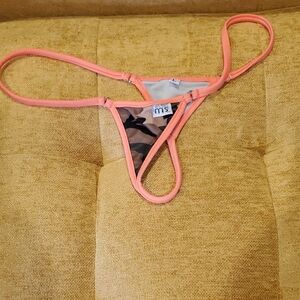 Swim Coral Pink Micro Bikini Bottom with Camo Lining